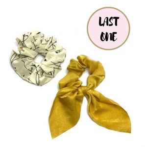Floral & Bow Tie Hair Tie Scarf Scrunchie Set